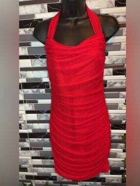 DAAWENXI - red chiffon halter mini dress M